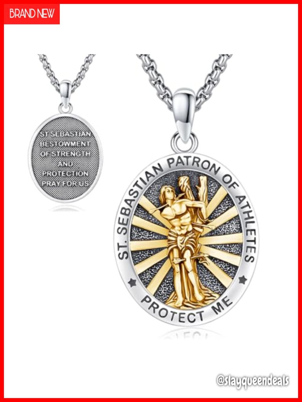 925 Sterling Silver St Sebastian Medal Necklace Catholic Protection Pendant